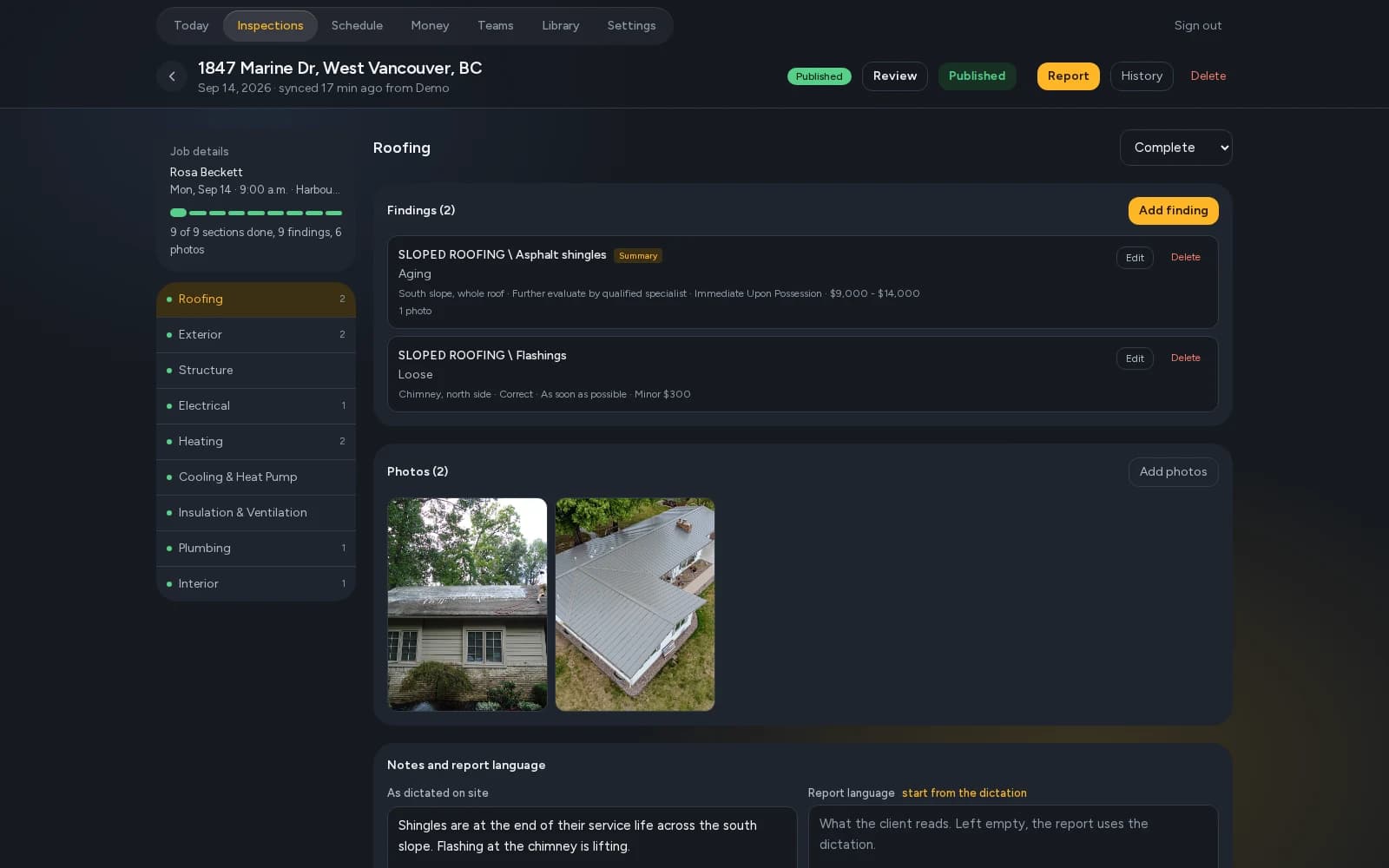 The office workspace for the same inspection, open in a browser.