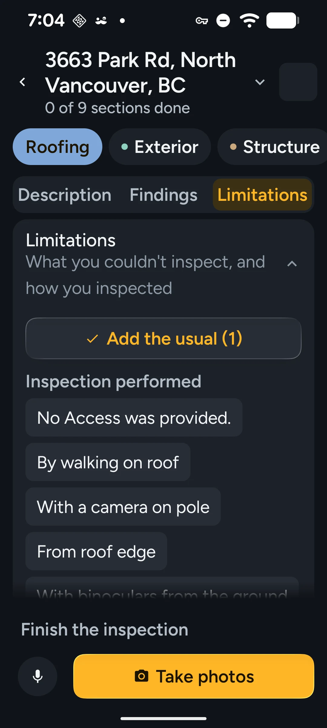 Kensa app: limitations, tapped.