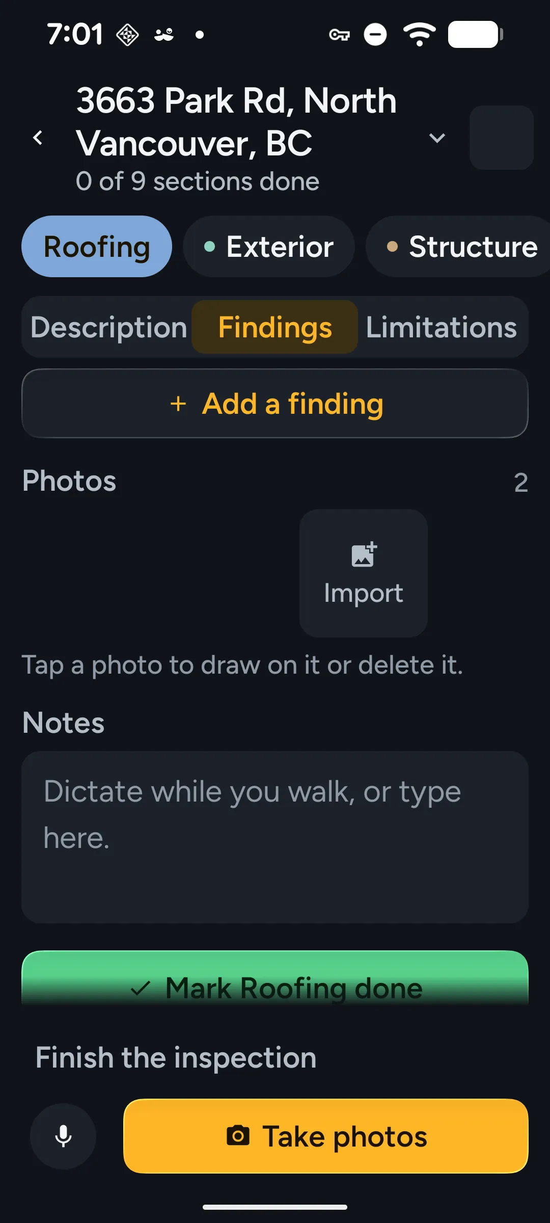 An inspection open on its section tabs in the dark theme.